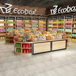Ecobox MG-011 رف خشبي للعرض في السوبر ماركت لبيع المواد الغذائية السائبة 